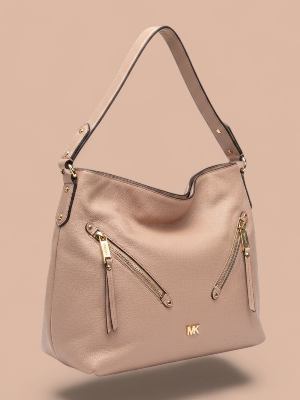 Pink buff Michael Kors Evie Large Pebbled Leather Hobo Bag Slouch